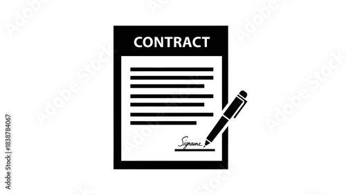 Contract Signing Icon – Legal Agreement Document with Signature Illustration