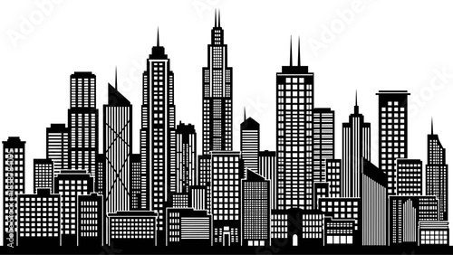 Modern City Skyline Silhouette – Urban Skyscrapers and Architecture Illustration