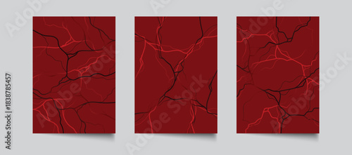 Red Abstract Vein Texture Panels with Organic Linework