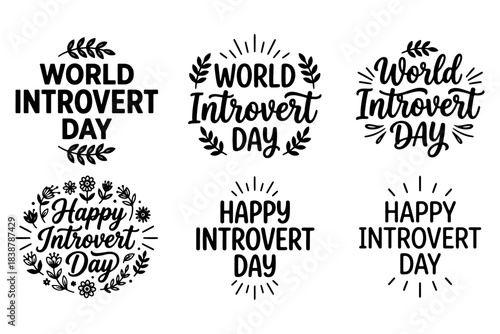 set of Happy Introvert Day,
Vector Art Collection,
Happy Introvert Day Phrases