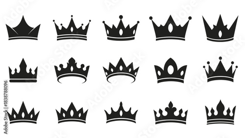 Royal Crown Silhouettes Vector Icon Set