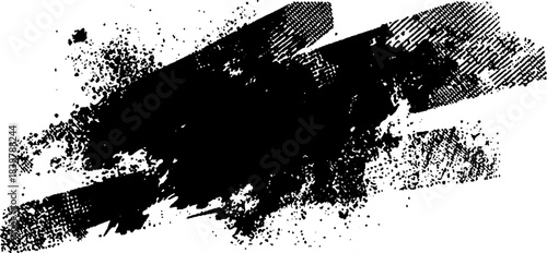 Ink brushstroke on white background with splatter texture creating artistic watercolor style effect for modern graphic design projects