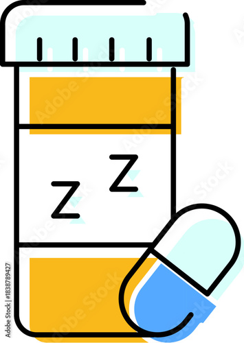 Sleeping pills prescription bottle with open capsule