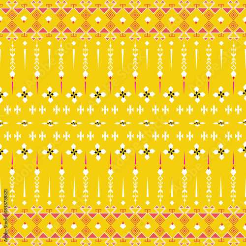 Modern abstract tribal fabric print. Continuous art border design for textile, wallpaper, and bright background.