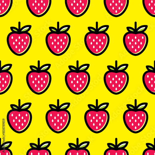 strawberry seamless pattern design with yellow background
