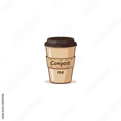 Eco-Friendly Coffee Cup Promoting Composting and Sustainability, urging proper disposal after