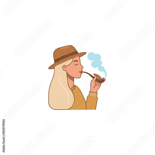 Elegant woman indulges in tranquil moments relishing the rich aroma emanating from her tobacco