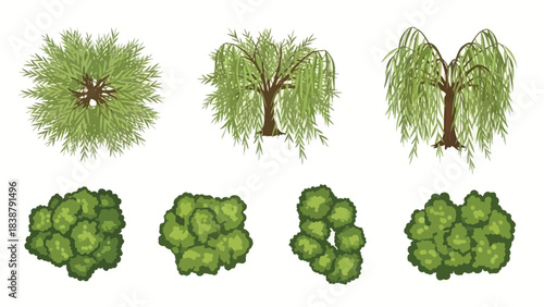 Diverse Greenery Illustrations for Landscape Design Plans and Architectural Renderings Vector Art