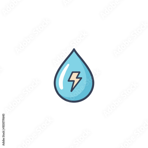 Illustrative depiction of a water droplet containing a lightning bolt signifying hydro energy
