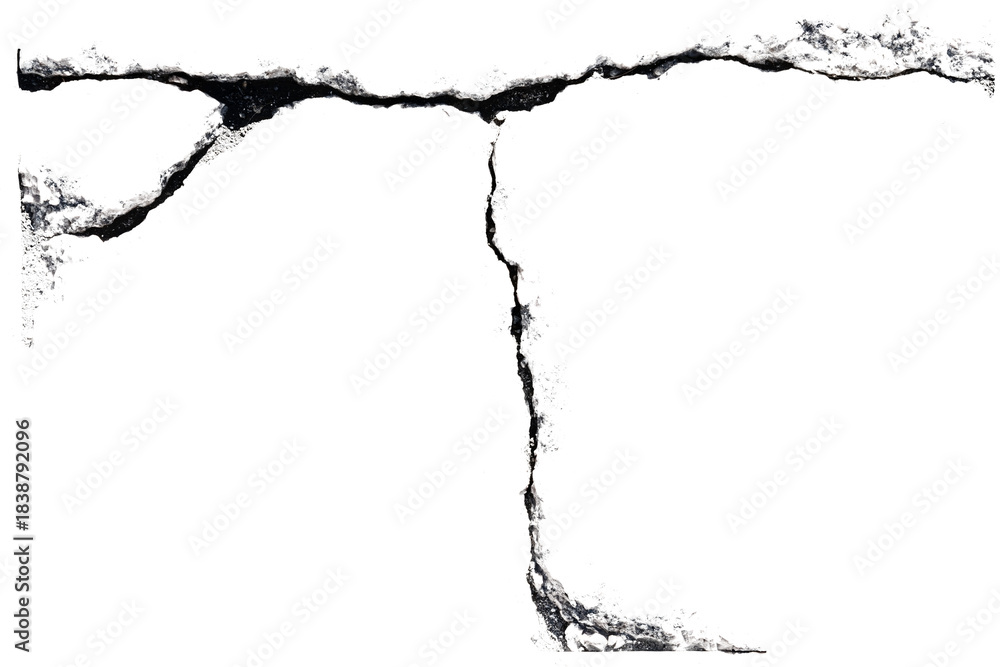 Fototapeta premium High resolution macro image of one big damaged crack separated on transparent png background