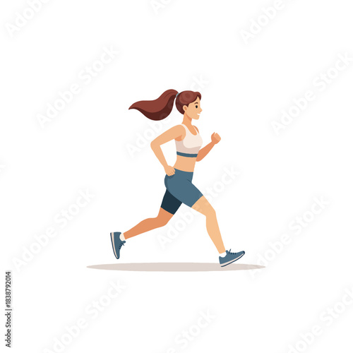 Woman running determinedly embodying fitness and vitality striving towards enhanced wellbeing in