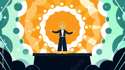Colorful Desert Landscape with Sand Dunes and Oasis – Vector Illustration