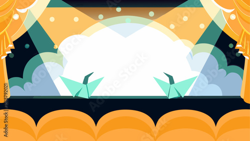 Colorful Desert Landscape with Sand Dunes and Oasis – Vector Illustration