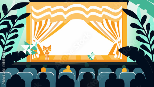 Colorful Desert Landscape with Sand Dunes and Oasis – Vector Illustration