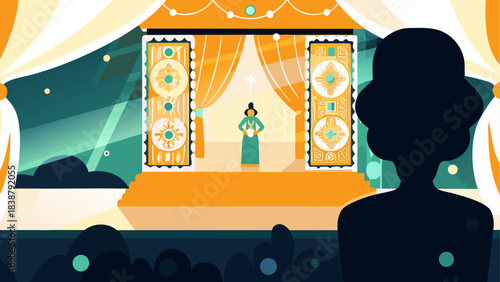 Colorful Desert Landscape with Sand Dunes and Oasis – Vector Illustration