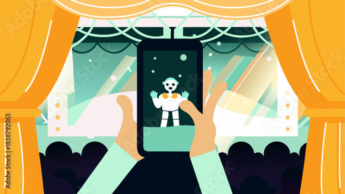 Colorful Desert Landscape with Sand Dunes and Oasis – Vector Illustration