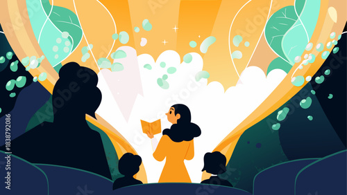 Colorful Desert Landscape with Sand Dunes and Oasis – Vector Illustration