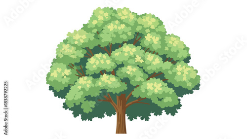 Vibrant green foliage tree with strong trunk illustration for nature and environment concepts