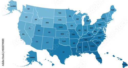 United States of America Map Infographic: Vector Illustration of USA Territory Divided by States with Gradient Colors for Data, Geography, and Political Analysis