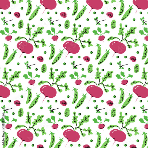 Line Beetroot Seamless Pattern. Vector Vegetable Background. Cute hand drawn food illustrations