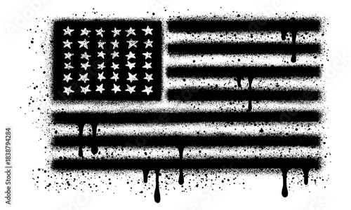 American flag in graffiti style with black spray paint