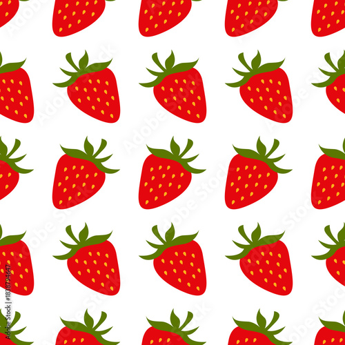 Strawberry seamless pattern. Repeat pattern with fresh fruit red strawberries vector
