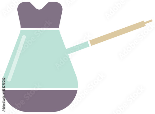 coffee maker with green liquid, stirring rod, and purple accents. Perfect for coffee branding, brewing equipment icons, and visuals highlighting sustainable or artisanal coffee culture.