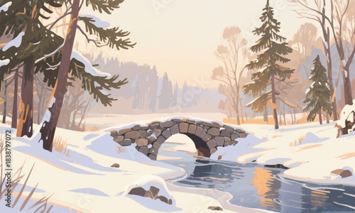 Environment There is a Snow Bridge Illustrator Artwork Banner Background Design Template 