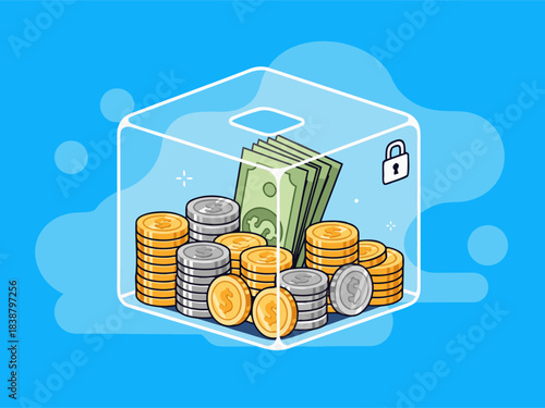 secure money savings in glass box finance protection vector illustration
