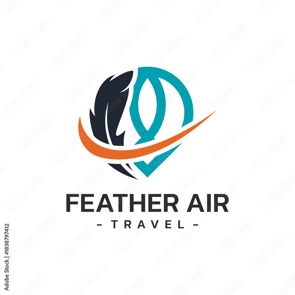 Obraz premium Feather Travel logo design template. Feather icon with air balloon combination. Concept of holiday, tourism, trip, exploration, shipping, etc.