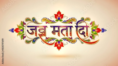 Colorful Traditional Indian Greeting Card with Floral Design and Hindi Script for Festive Celebration