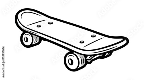 Minimalistische Schwarz-Weiß-Illustration eines Skateboards
