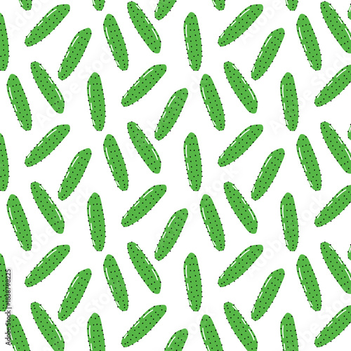 Green Cucumber Seamless Pattern. Vector Vegetable Background. Cute hand drawn food illustrations