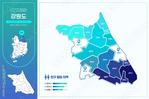 심플한 라인의 강원도 윤곽선 지도