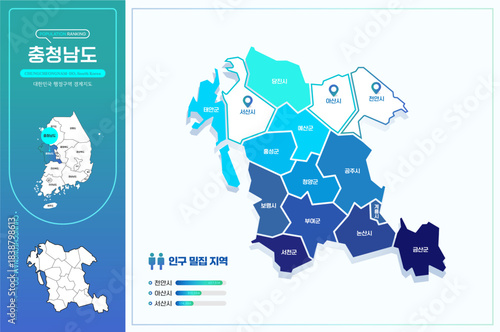 심플한 라인의 충청남도 윤곽선 지도