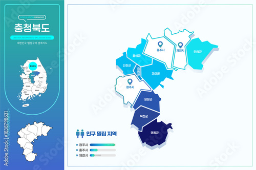 심플한 라인의 충청북도 윤곽선 지도