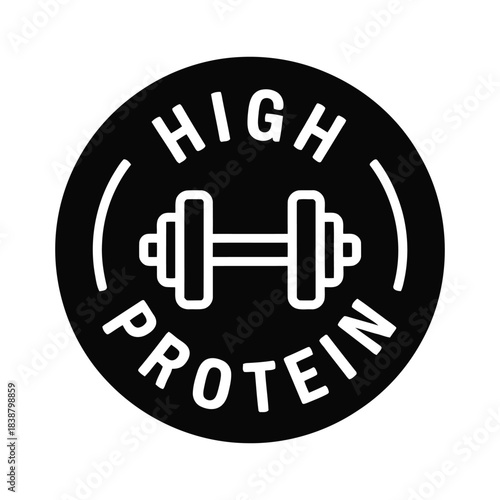 High Protein Fitness Vector Icon with Dumbbell Symbol Black and White