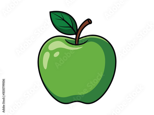 Green Apple Vector Illustration with Leaf and Stem
