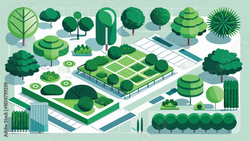 A collection of circular shapes adorned with vibrant green leaves, creating a natural and harmonious design..eps