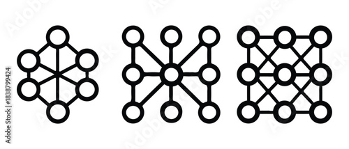 Abstract diagrams illustrating different network configurations and graph theory concepts.