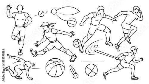 Illustration of individuals playing tennis, showcasing their movements and the court environment..eps