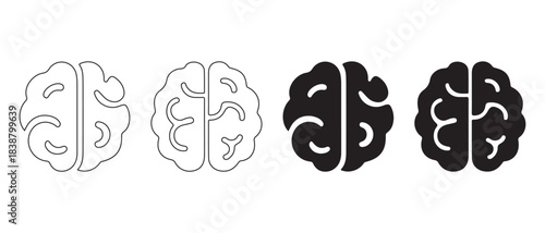 Human brain icons set. in different styles, representing thought and intellect.