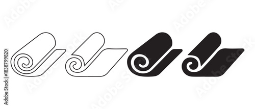 Rolled up mat or fabric icon in outline and filled style for graphic design.