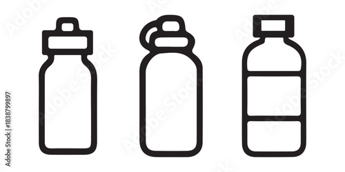 Various types of bottle icons including water, sports, and plastic beverage bottles.