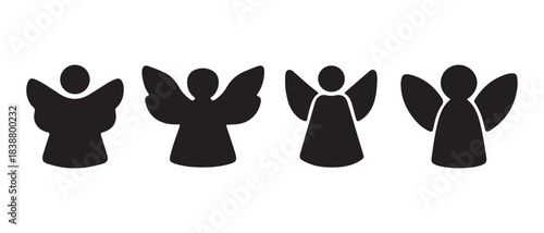 Minimalist black angel figures with spread wings, ideal for symbolic design.