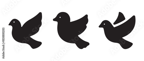 Black silhouette bird icons. showing flight progression isolated on white background.