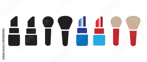 Diverse collection of cosmetic tools and makeup icons for beauty and fashion applications.