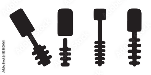 Various black mascara brush silhouettes. for makeup and beauty product illustrations.