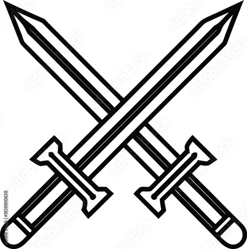 Two crossed swords icon outline vector