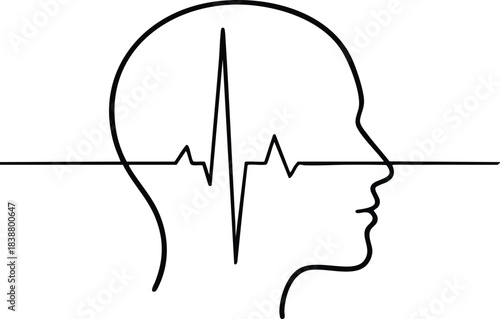 Brain Waves Silhouette Depicting Thought Process Mental Activity and Neurological Functionality as Mind and Brain